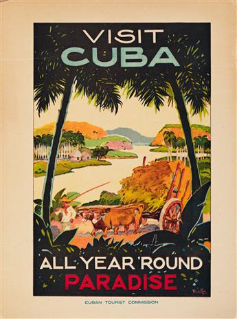 R. Lillo (Dates Unknown).  VISIT CUBA / ALL YEAR ROUND PARADISE. Small format poster. Circa 1938.